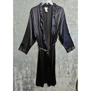 Intimate Moods Sz Med Women's Black Robe wrap & tie polyester 53 in Length